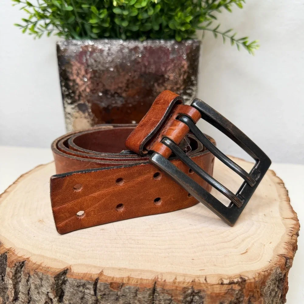 Cowboysbelt Amsterdam Leather Men's Belt Brown Double Prong Buckle Rugged 95 40